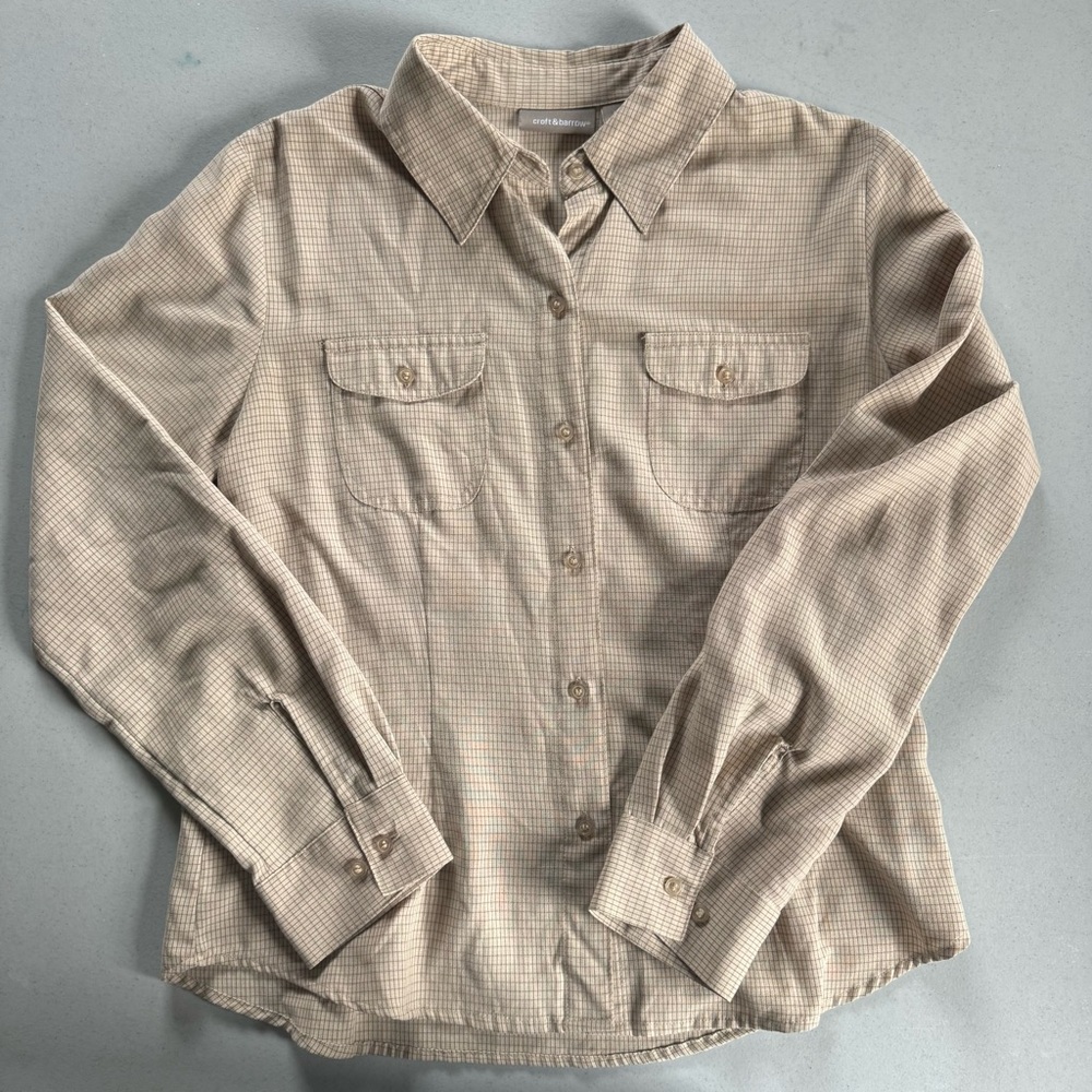 Vintage Beige Plaid Button-Up Shirt
